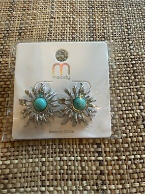 Melody Silver Sunburst Earrings with Turquoise Centers